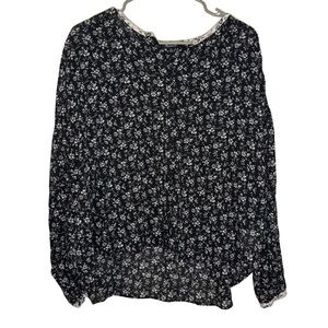 Madewell Black & White Floral Cotton Ruffle Cuff Blouse Top XL